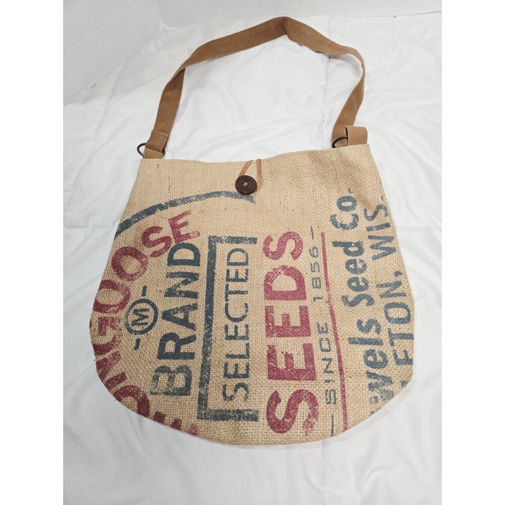 New Mona B Country Farm Seeds Local Produce Burlap Tote Bag Brown